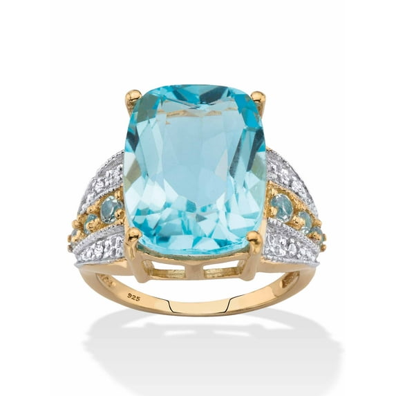 PalmBeach Jewelry Cushion-Cut Genuine Citrine or Blue and White Topaz or Smoky Quartz and Citrine Cocktail Ring in Gold-Plated Silver