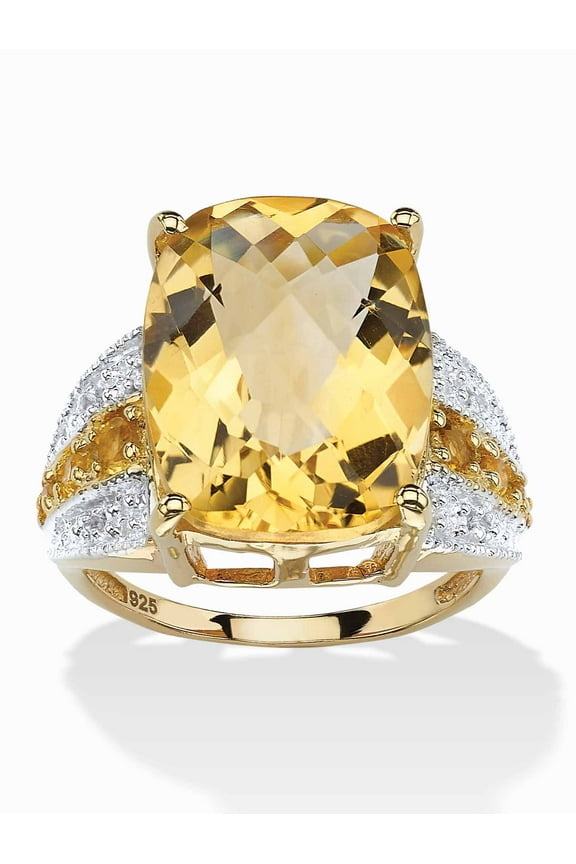Cushion-Cut Genuine Citrine or Blue and White Topaz or Smoky Quartz and Citrine Cocktail Ring in Gold-Plated Silver