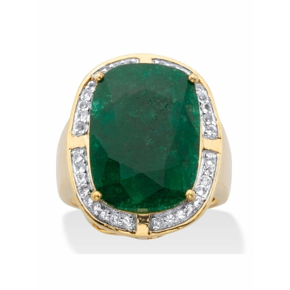 PalmBeach Jewelry Cushion-Cut Genuine Green Emerald and White Topaz Two-Tone Cocktail Ring 11.24 TCW Gold-Plated Sterling Silver