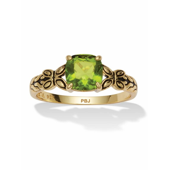 PalmBeach Jewelry Cushion-Cut Simulated Birthstone Butterfly and Scroll Ring in Antiqued Gold-plated Sterling Silver