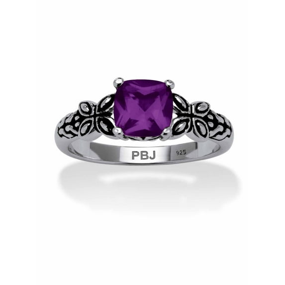PalmBeach Jewelry Cushion-Cut Simulated Birthstone Butterfly and Scroll Ring in Antiqued Sterling Silver