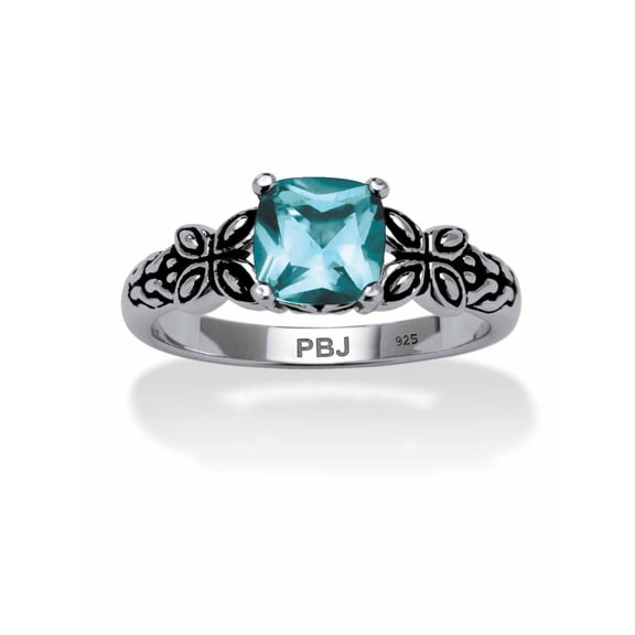 PalmBeach Jewelry Cushion-Cut Simulated Birthstone Butterfly and Scroll Ring in Antiqued Sterling Silver