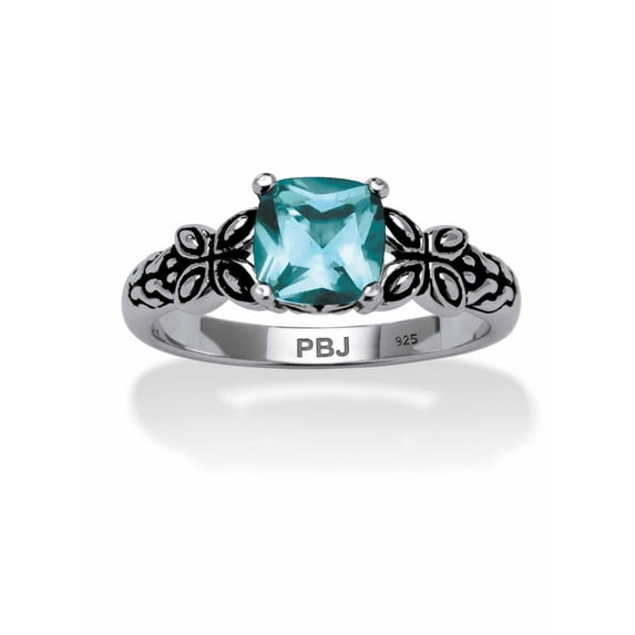 PalmBeach Jewelry Cushion-Cut Simulated Birthstone Butterfly and Scroll Ring in Antiqued Sterling Silver