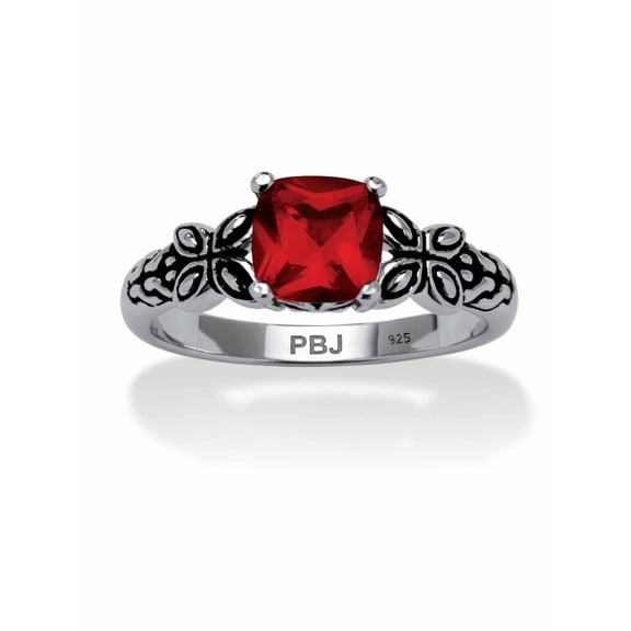 PalmBeach Jewelry Cushion-Cut Simulated Birthstone Butterfly and Scroll Ring in Antiqued Sterling Silver