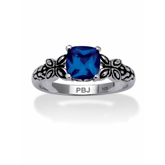 PalmBeach Jewelry Cushion-Cut Simulated Birthstone Butterfly and Scroll Ring in Antiqued Sterling Silver