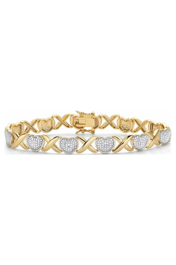 Diamond Accent 18k Gold-Plated Two-Tone Hearts and Kisses Bracelet 7.5"