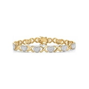PalmBeach Jewelry Diamond Accent 18k Gold-Plated Two-Tone Hearts and Kisses Bracelet 7.5"