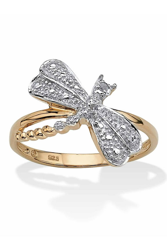 Diamond Accent 18k Gold-plated Sterling Silver Dragonfly Ring