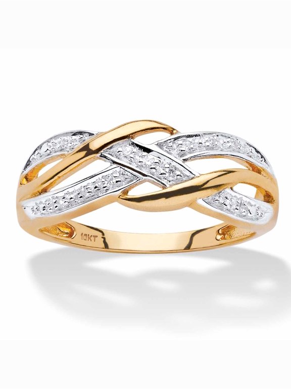 Diamond Accent Braided Crossover Ring in Solid 10k Yellow Gold