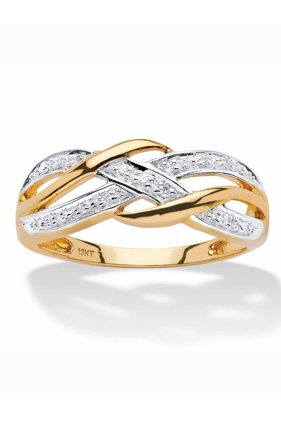 Diamond Accent Braided Crossover Ring in Solid 10k Yellow Gold