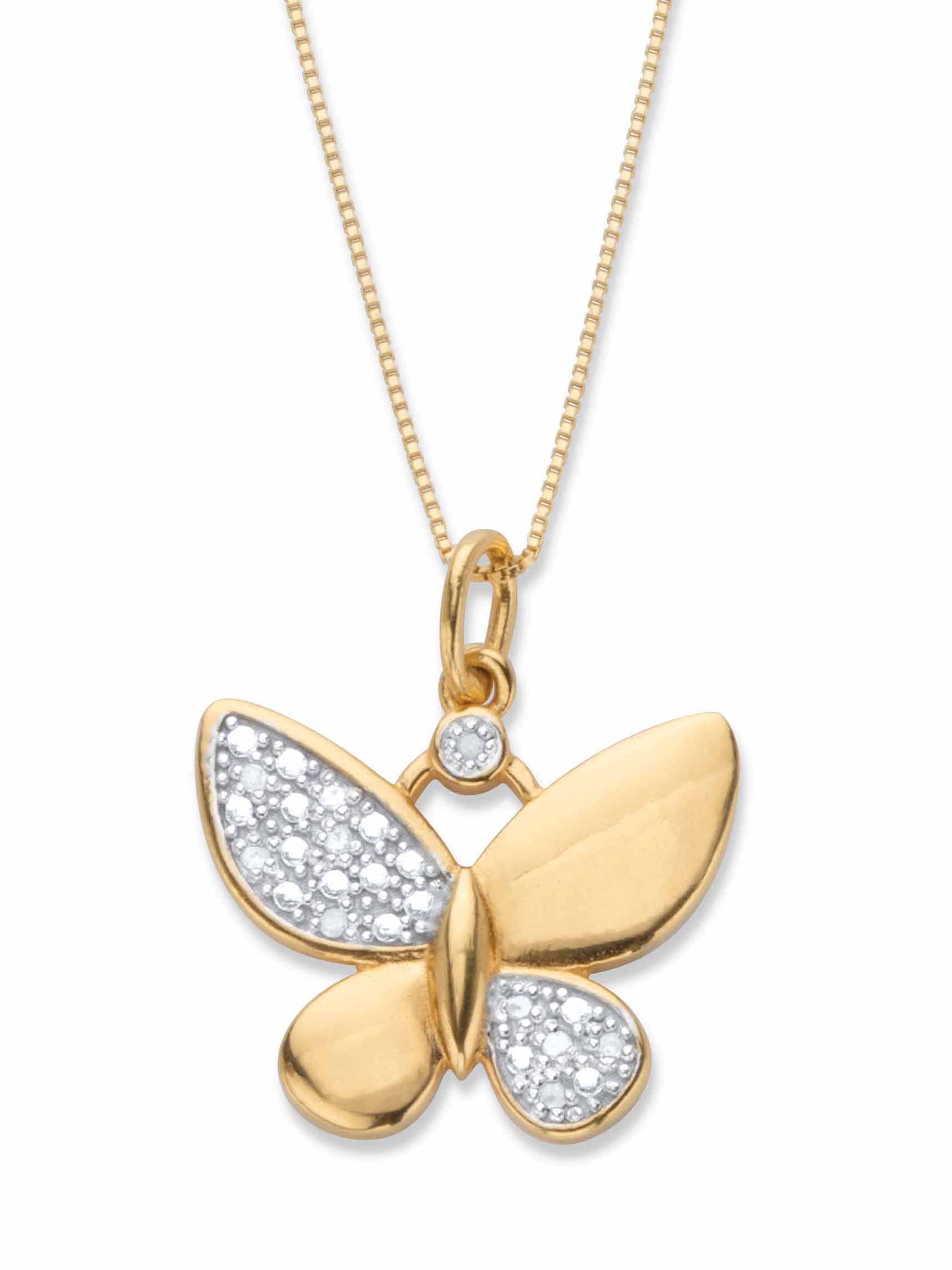 PalmBeach Jewelry Diamond Accent Butterfly Pendant Necklace 18k Gold-Plated 18"