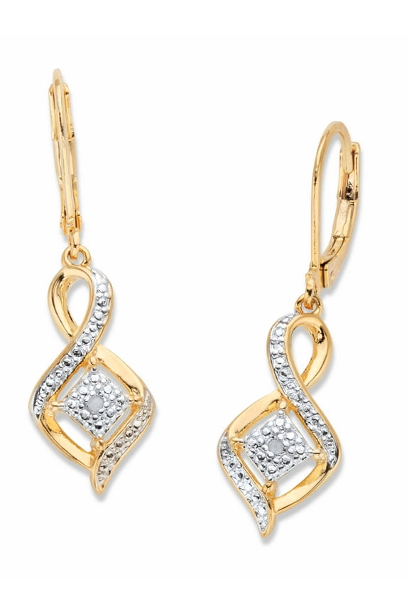 Diamond Accent Cluster Bypass Drop Earrings Gold-Plated 1.5"