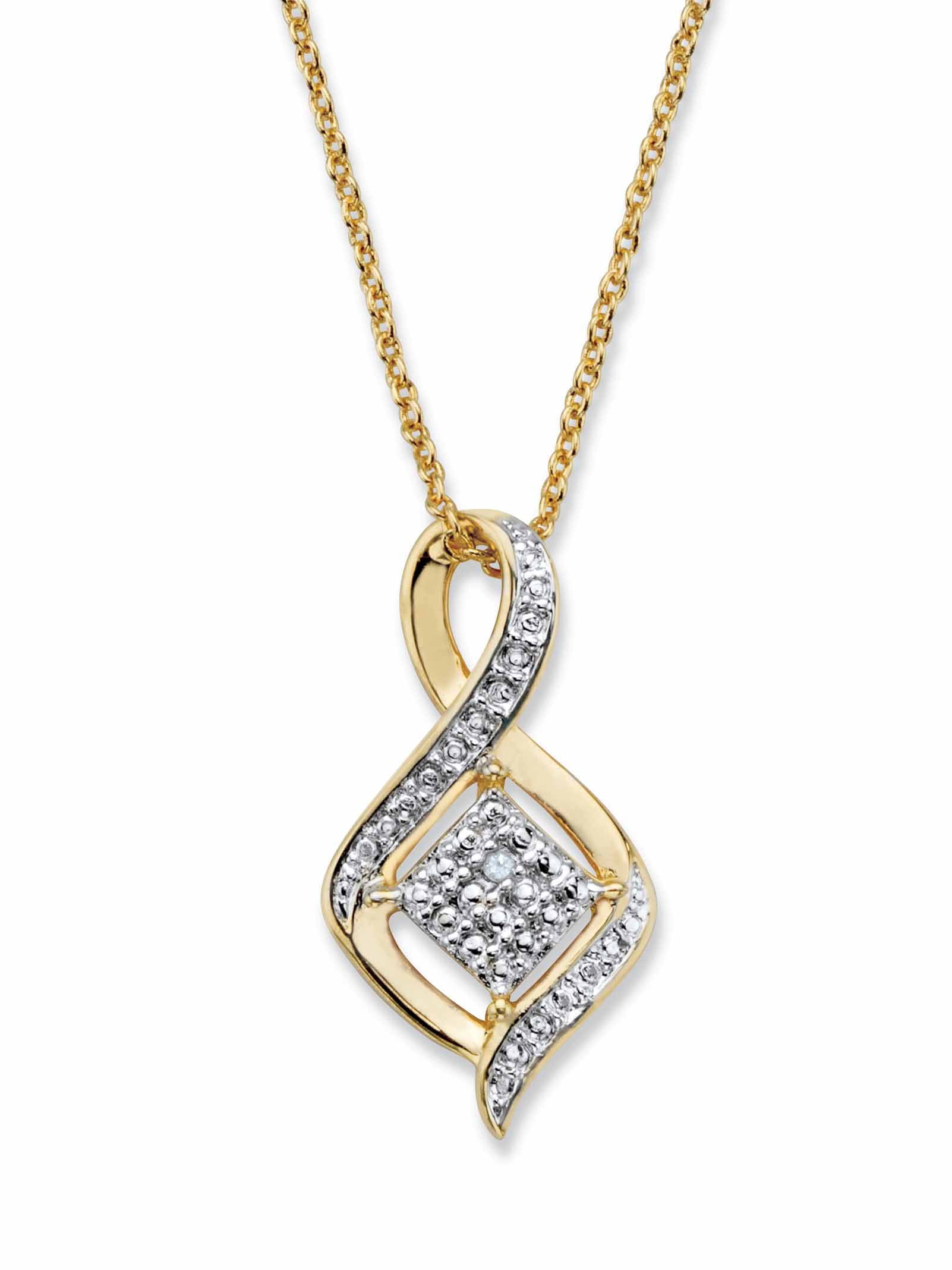 PalmBeach Jewelry Diamond Accent Cluster Bypass Pendant Necklace Gold-Plated 18" - 20"