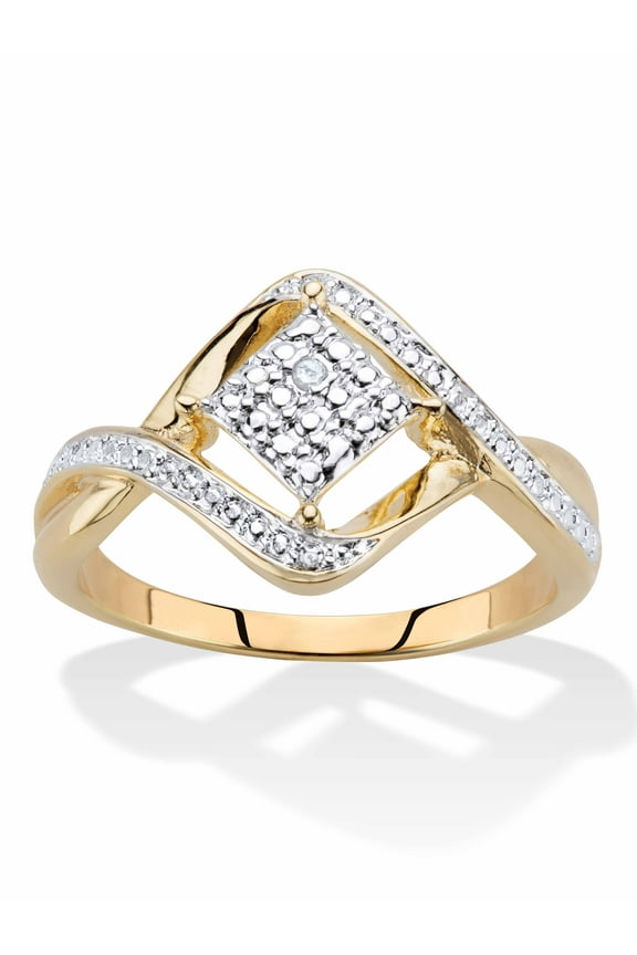 Diamond Accent Cluster Bypass Ring Gold-Plated