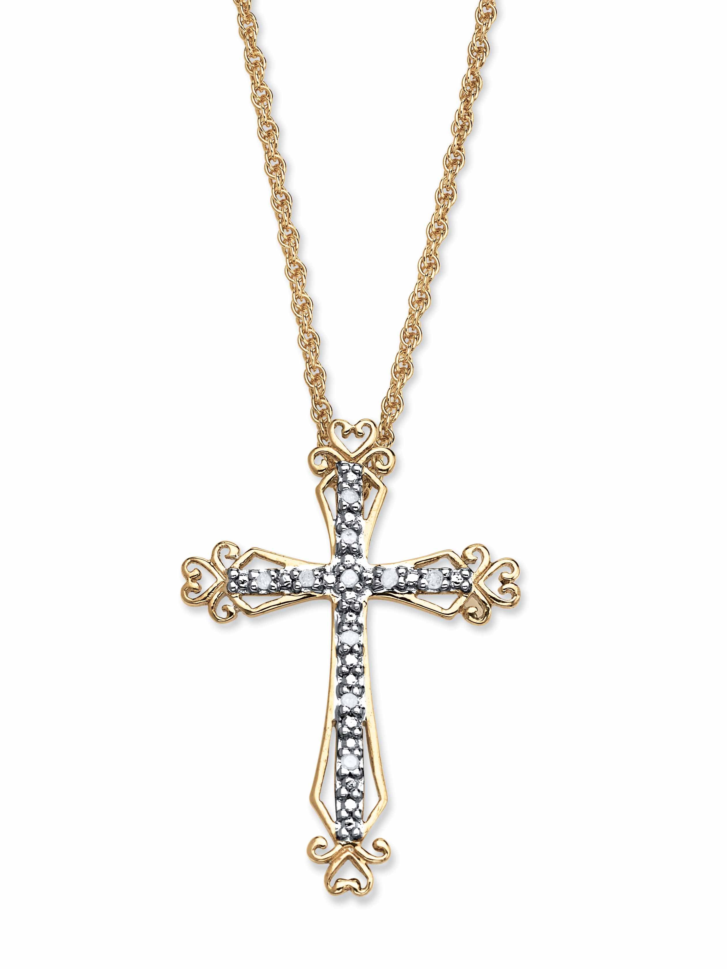 PalmBeach Jewelry Diamond Accent Cross Pendant Necklace in 18k Gold