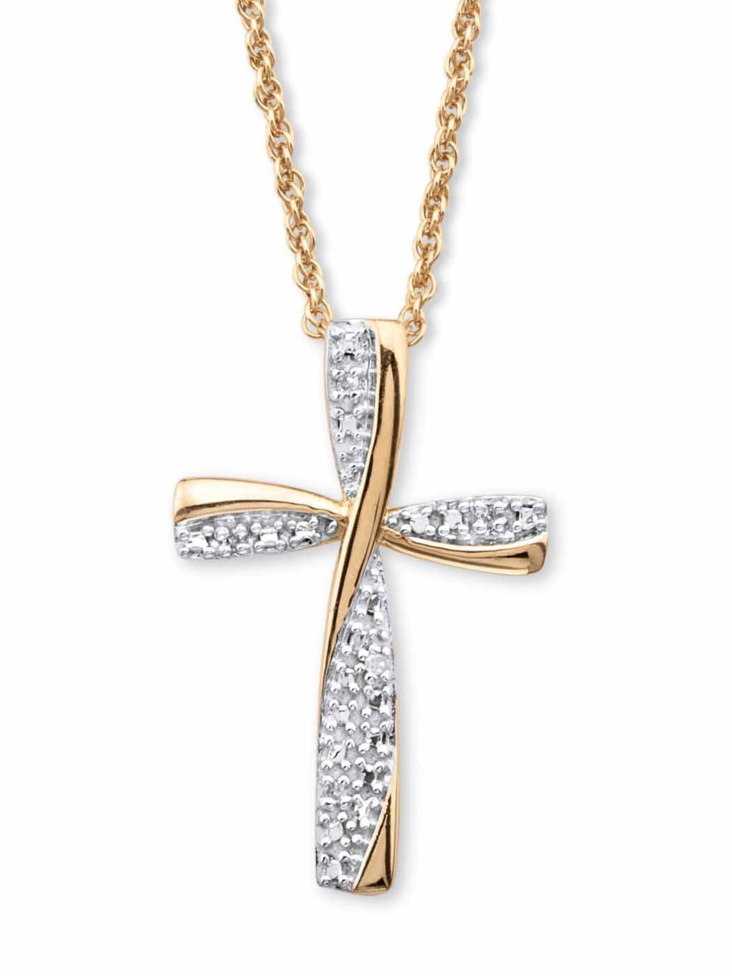 Solid GoldTone Crystal Cross 18in Pendant Necklace Charm Chain with 