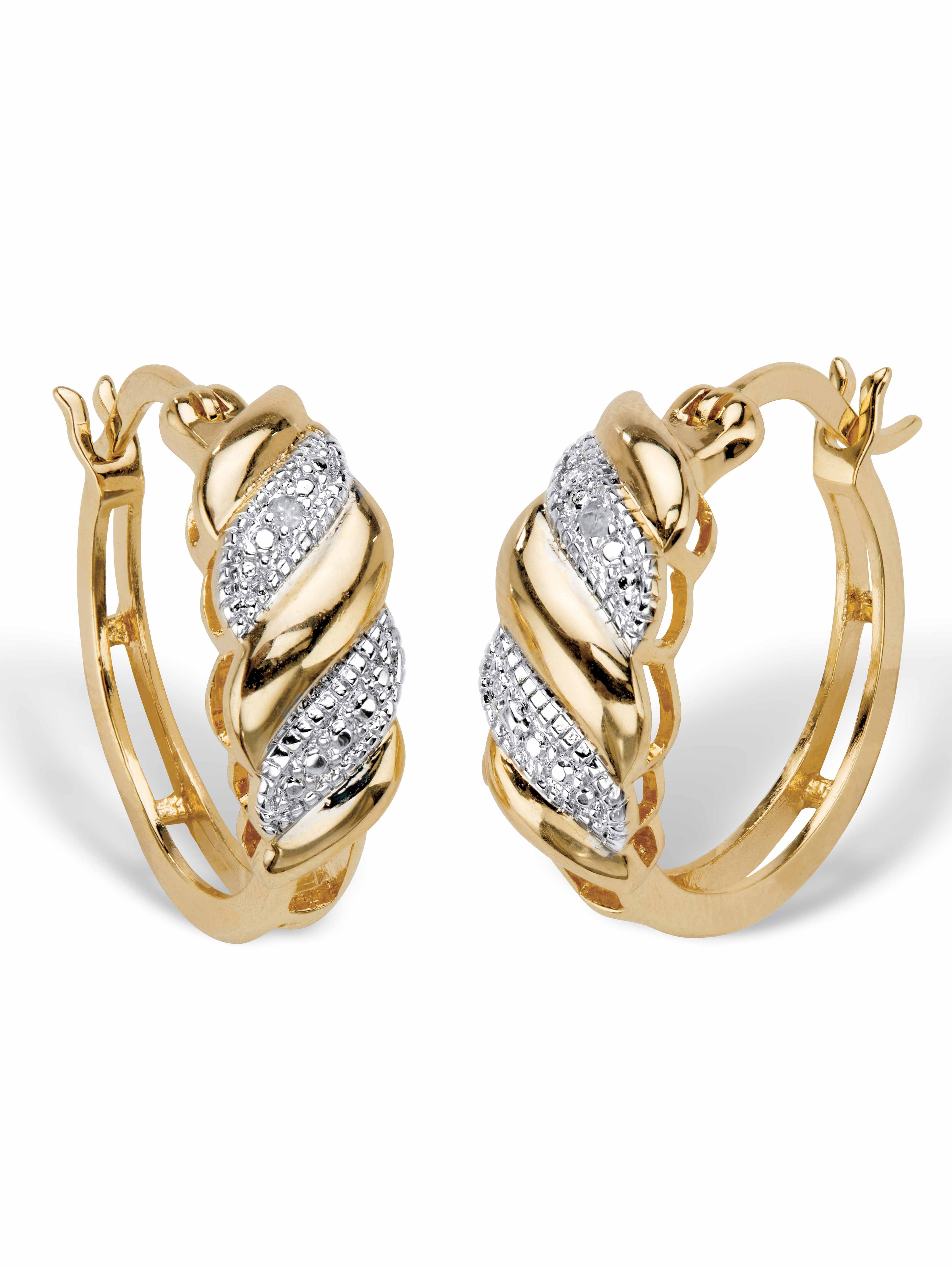 PALMBEACH JEWELRY Diamond Accent Diagonal Banded S-Link Hoop Earrings Gold-Plated 3/4"