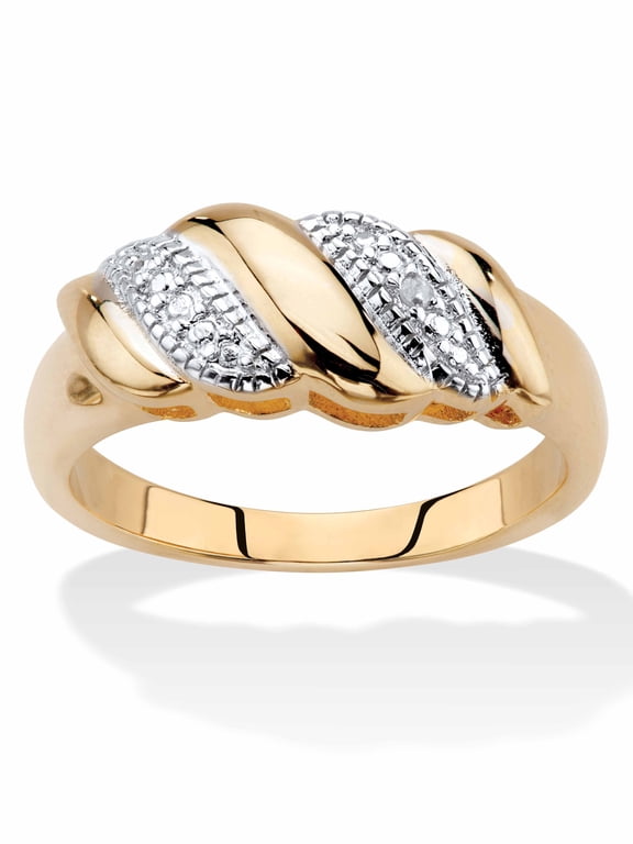Diamond Accent Diagonal Banded S-Link Ring Gold-Plated
