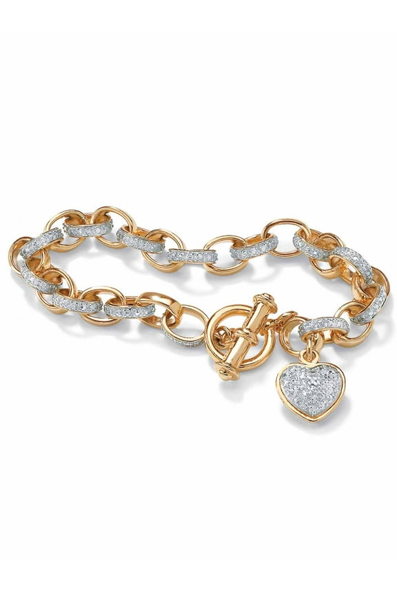 Diamond Accent Heart Charm Bracelet in 18k Gold-Plated or Platinum-Plated Sterling Silver 7.25"