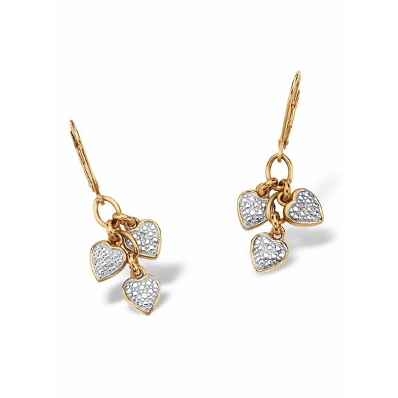 PalmBeach Jewelry Diamond Accent Heart Charm Drop Earrings in 14k Gold-plated Sterling Silver