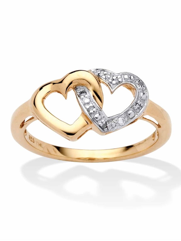 Diamond Accent Interlocking Heart Promise Ring in 18k Gold-Plated or Platinum-Plated Sterling Silver