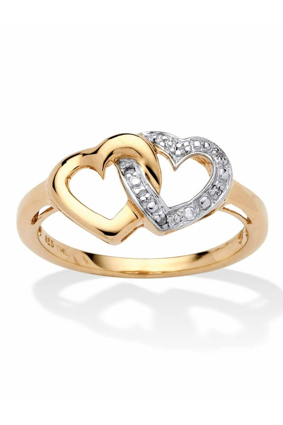 Diamond Accent Interlocking Heart Promise Ring in 18k Gold-Plated or Platinum-Plated Sterling Silver