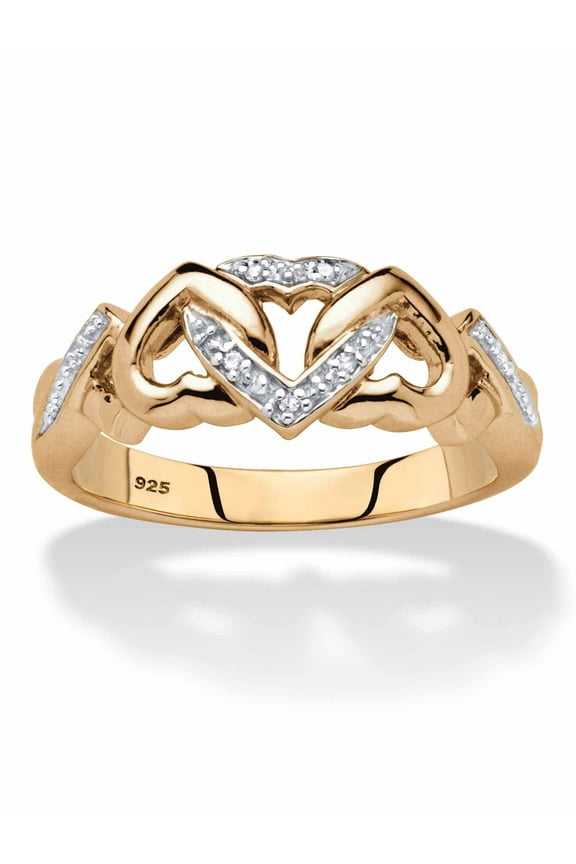 Diamond Accent Interlocking Hearts Promise Ring in 18K Gold or Platinum Plated Sterling Silver