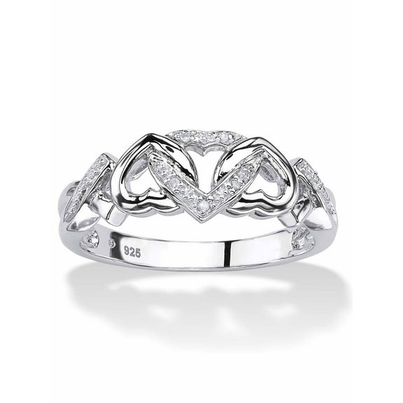 PalmBeach Jewelry Diamond Accent Interlocking Hearts Promise Ring in 18K Gold or Platinum Plated Sterling Silver