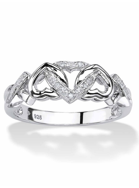 PalmBeach Jewelry Diamond Accent Interlocking Hearts Promise Ring in 18K Gold or Platinum Plated Sterling Silver