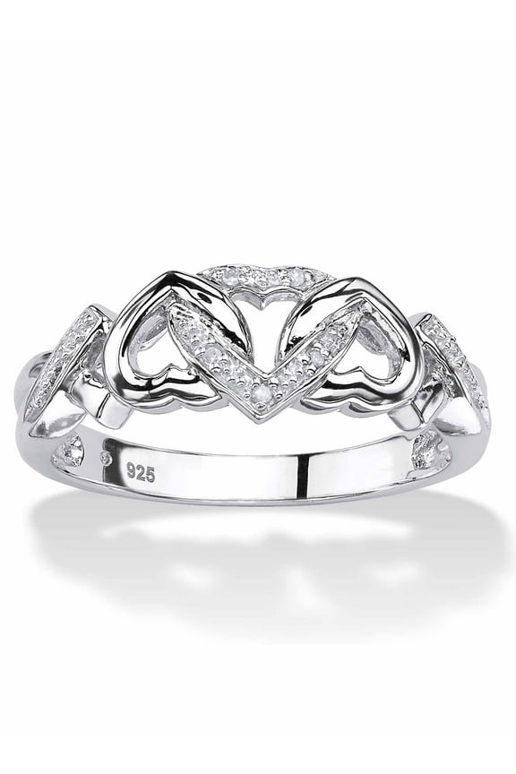 Diamond Accent Interlocking Hearts Promise Ring in 18K Gold or Platinum Plated Sterling Silver
