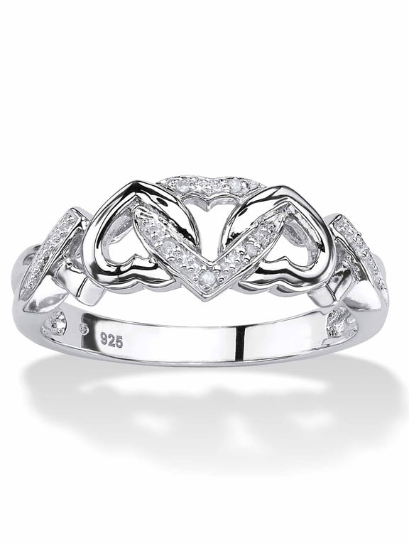 Diamond Accent Interlocking Hearts Promise Ring in 18K Gold or Platinum Plated Sterling Silver