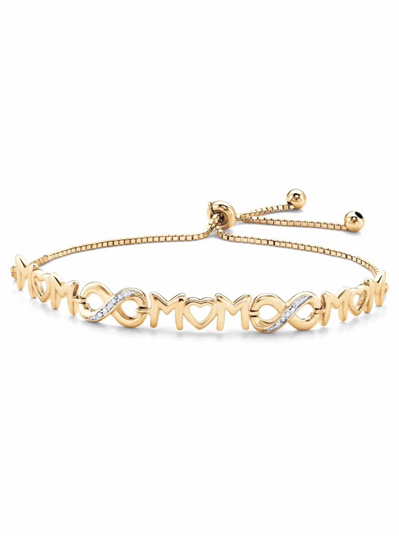 Diamond Accent "Mom" Infinity Drawstring Slider Bracelet in 14k Yellow Gold-plated Sterling Silver 10" Adjustable