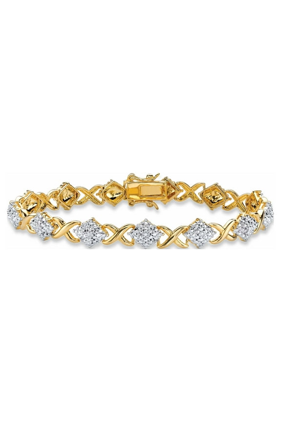Diamond Accent Pave-Style "X and O" Tennis Bracelet Yellow Gold-Plated 7.5"