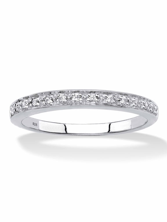 Diamond Accent Single Row Ring Band in Platinum over Sterling Silver