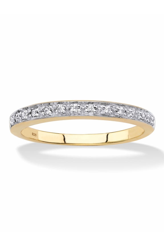 Diamond Accent Single Row Ring Band in 18k Gold-Plated or Platinum-Plated Sterling Silver