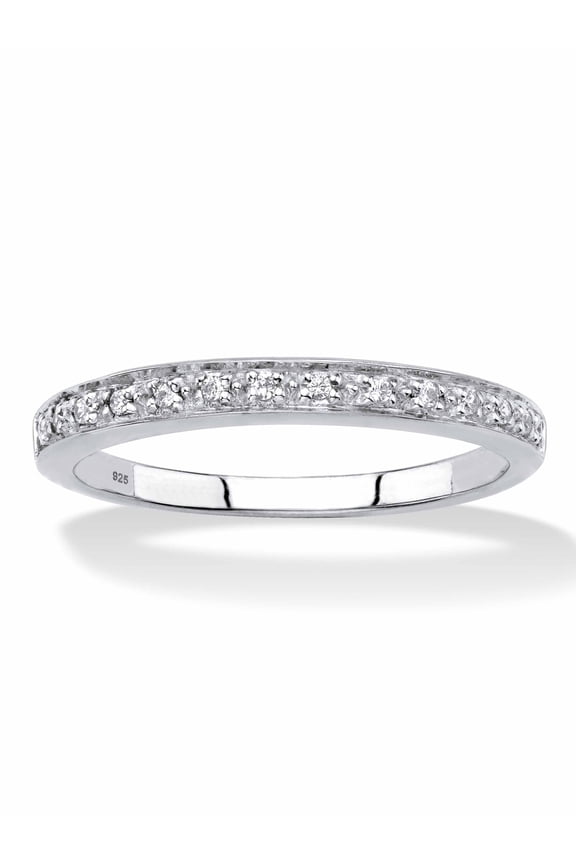 Diamond Accent Single Row Ring Band in 18k Gold-Plated or Platinum-Plated Sterling Silver