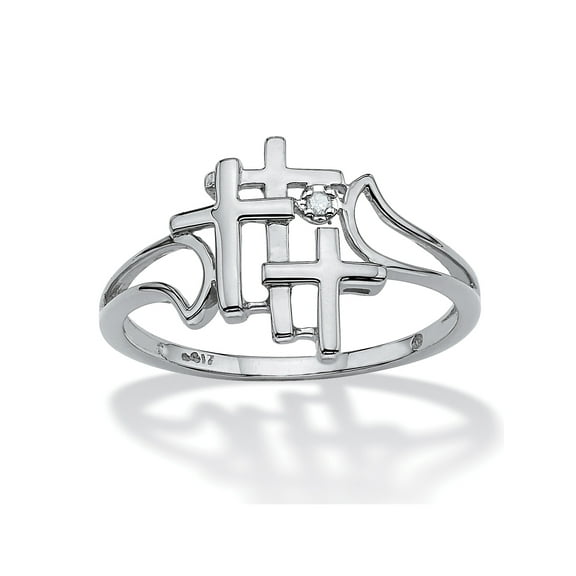 PalmBeach Jewelry Diamond Accent Triple Cross Ring in Solid 10k Yellow or White Gold
