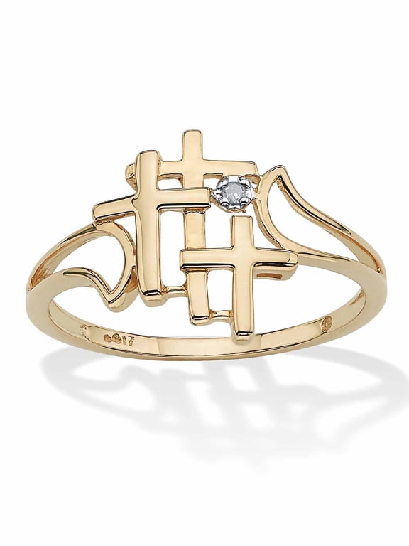 Diamond Accent Triple Cross Ring in Solid 10k Yellow or White Gold