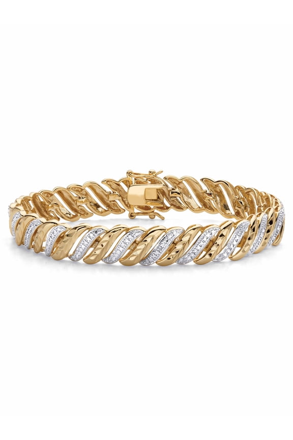 Diamond Cut Diamond Accent Platinum or 18k Gold Plated Two-Tone S-Link Bracelet 7.5"
