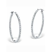 PalmBeach Jewelry Diamond Fascination Bernish-Set Inside-Out Hoop Earrings in Platinum-plated Sterling Silver  (1 1/4")