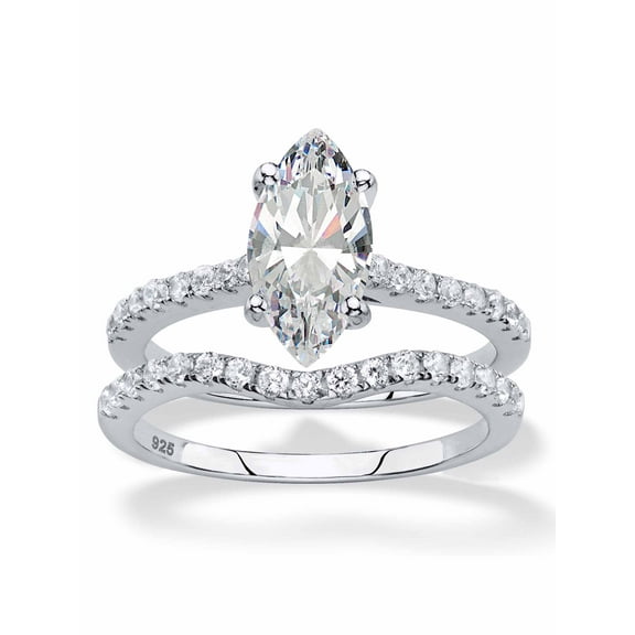 PalmBeach Jewelry Elegant White Cubic Zirconia Bridal Wedding Ring Set, 34 Stones