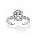 thumbnail image 1 of PalmBeach Jewelry Emerald-Cut Created White Sapphire and Diamond Accent Halo Engagement Ring 1.60 TCW in Platinum-plated Sterling Silver, 1 of 5