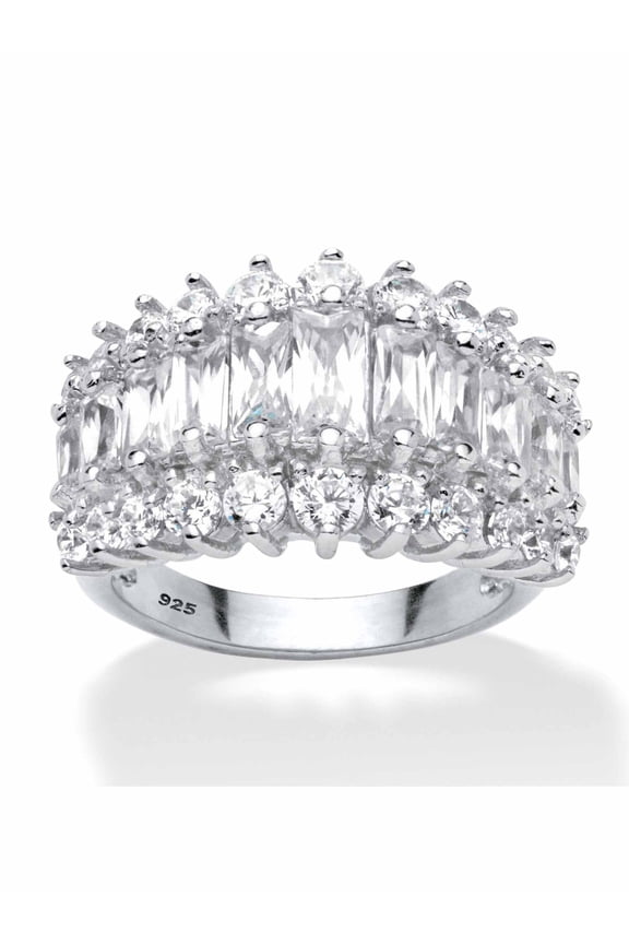 Emerald-Cut Cubic Zirconia Engagement Anniversary Ring 4.38 TCW in Gold-Plated or Platinum-Plated Sterling Silver