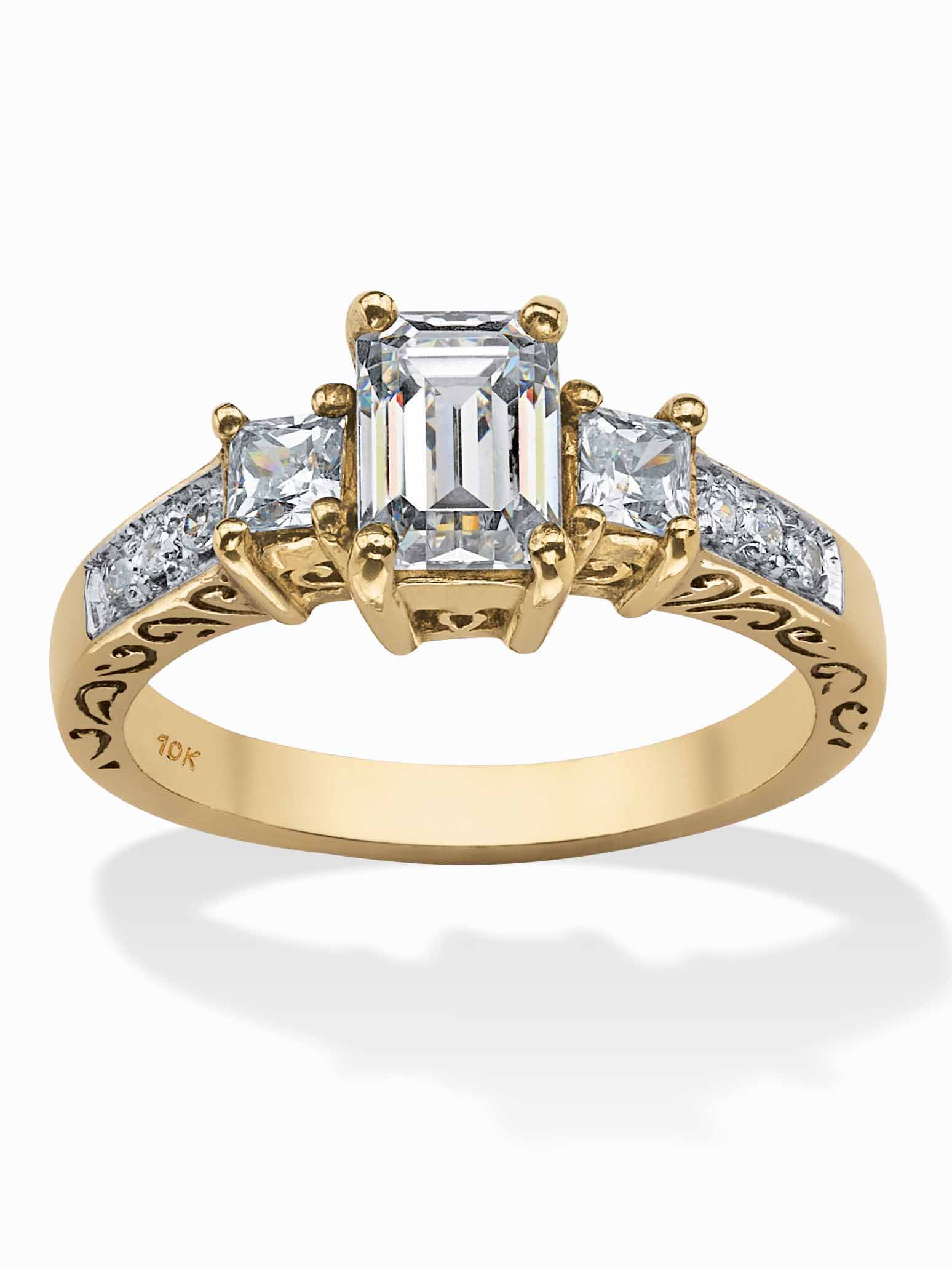 Amazon.com: Dsnyu White Gold 18K Engagement Ring, Simple Wedding Bands  Created Emerald Moissanite Ring Vintage Size 4 : Clothing, Shoes & Jewelry