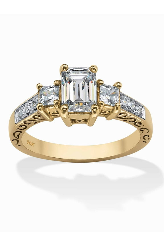Emerald-Cut Cubic Zirconia Step Top Scroll Ring 1.27 TCW in Solid 10k Gold