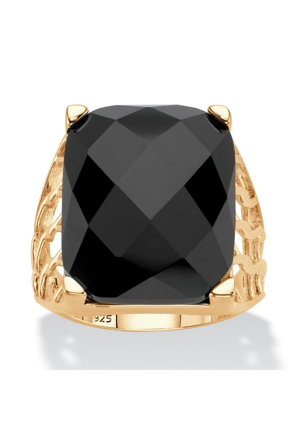 Emerald Cut Genuine Black Onyx 14k Yellow Gold-Plated Sterling Silver Ring