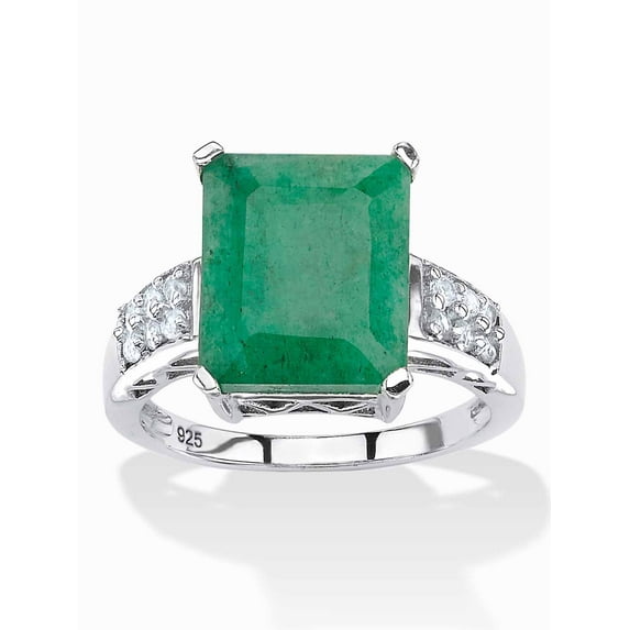 PalmBeach Jewelry Emerald-Cut Genuine Emerald or Sapphire and White Topaz Ring in 18K Gold-Plated or Sterling Silver
