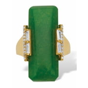 PALMBEACH JEWELRY Emerald Cut Genuine Green Jade Cabochon Ring with Crystal Rounds and Baguettes in 18k Gold-plated Sterling Silver