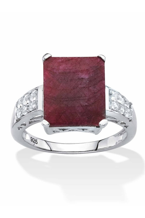 Emerald-Cut Genuine Red Ruby and White Topaz Cocktail Ring 6.65 TCW in Gold-Plated or Sterling Silver