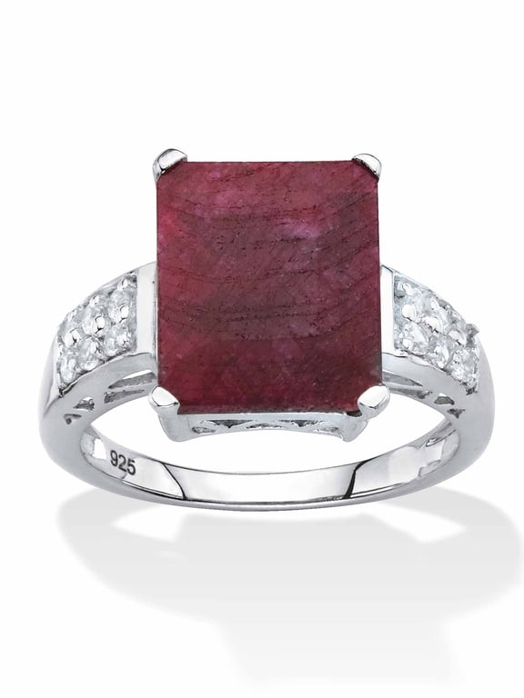 Emerald-Cut Genuine Red Ruby and White Topaz Cocktail Ring 6.65 TCW in Gold-Plated or Sterling Silver
